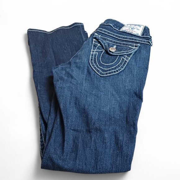 True Religion Hi-Rise Bootcut Jeans 28 Made in USA Vintage 2006 Dark Wash - Picture 8 of 13